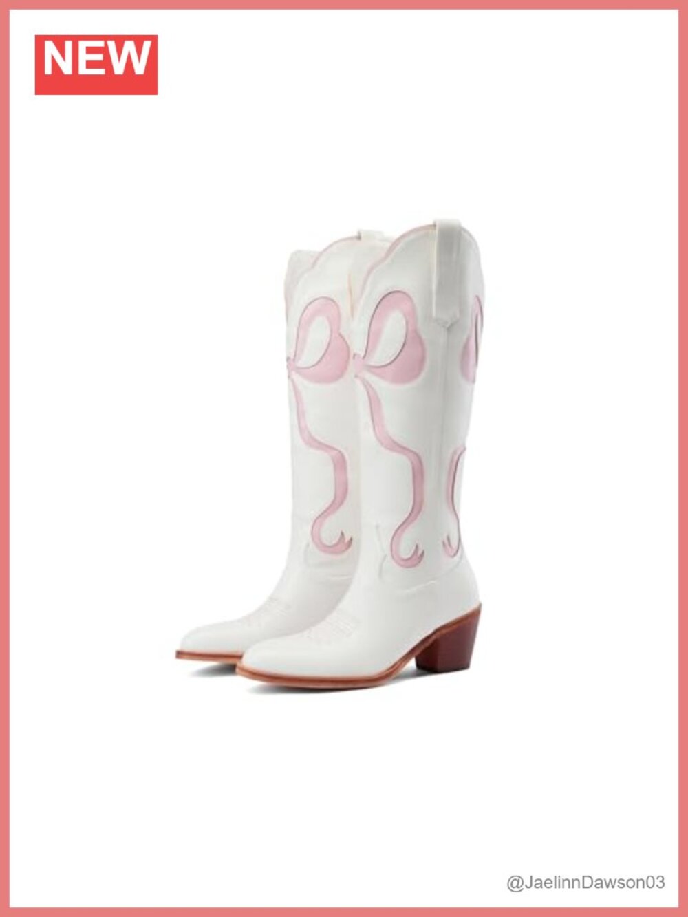 PU Leather Knee High Cowgirl Boots with Bow Embroidered Chunky Heel Almond Toe